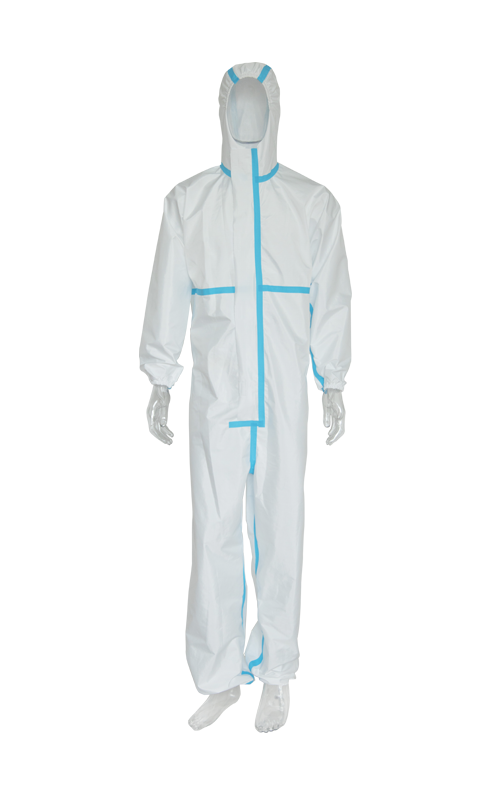Woven Material+Barrier Coating Membrane+Tricot Disposable Coverall With Tape TTK-A04